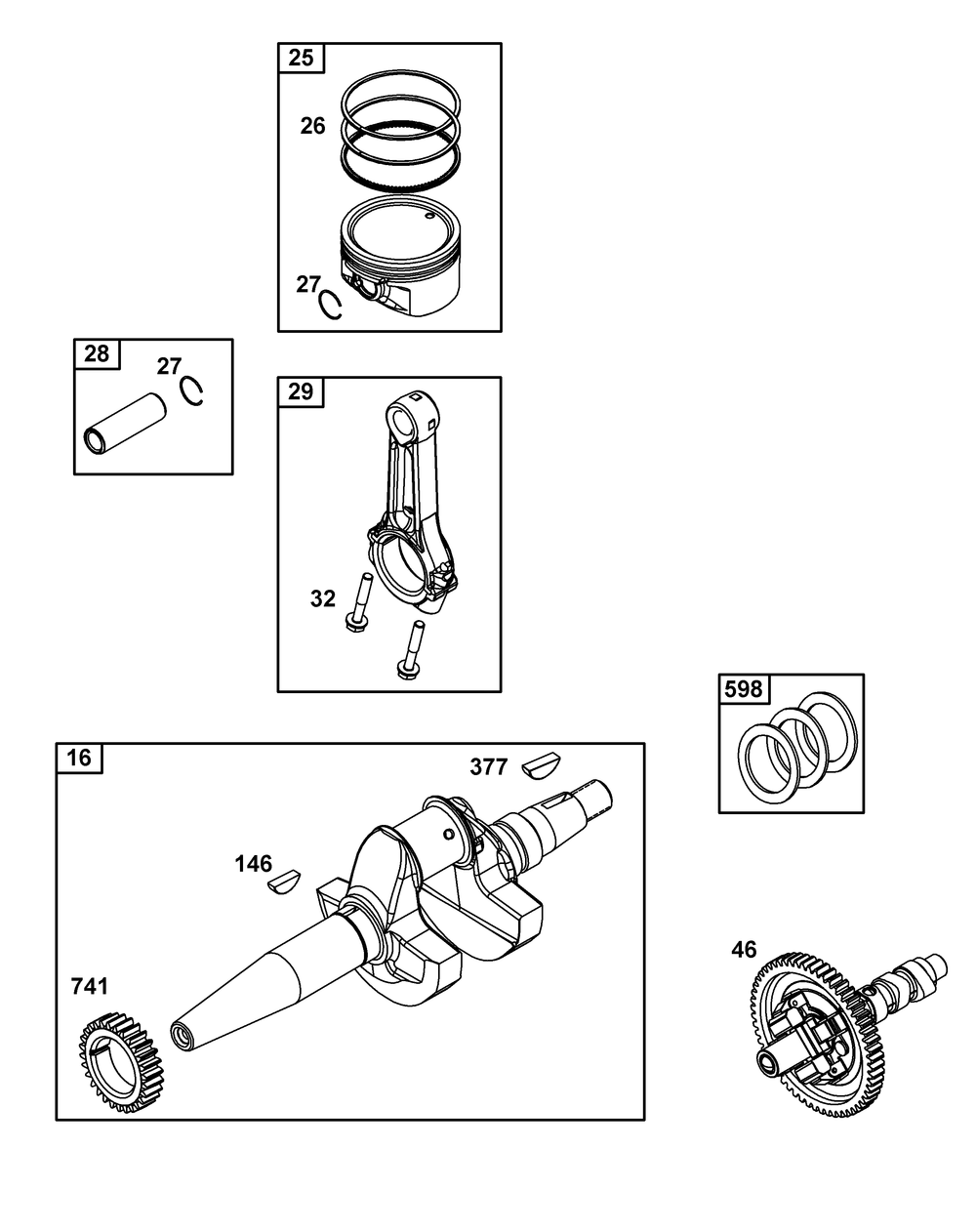 Crankshaft Group Diagram and Parts List for 38E347-0019-G1 200000 - 399999 Briggs and Stratton Engine